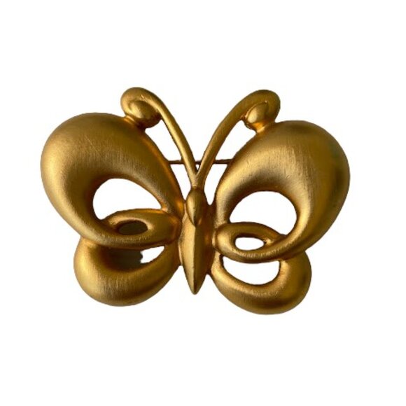 Vintage Matte Gold Tone Butterfly Brooch Dimensional Figural Fashion Pin Unisex - Picture 5 of 6